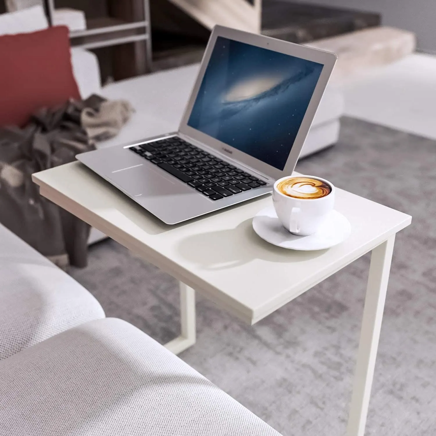 INDIAN DECOR 49101 Sofa C Side End Table Couch Table Coffee Tray Snack Side Table Notebook Laptop Holder Over Bed Stand Reading Desk 22x14x27 Inch Space Saving for Living Room - White