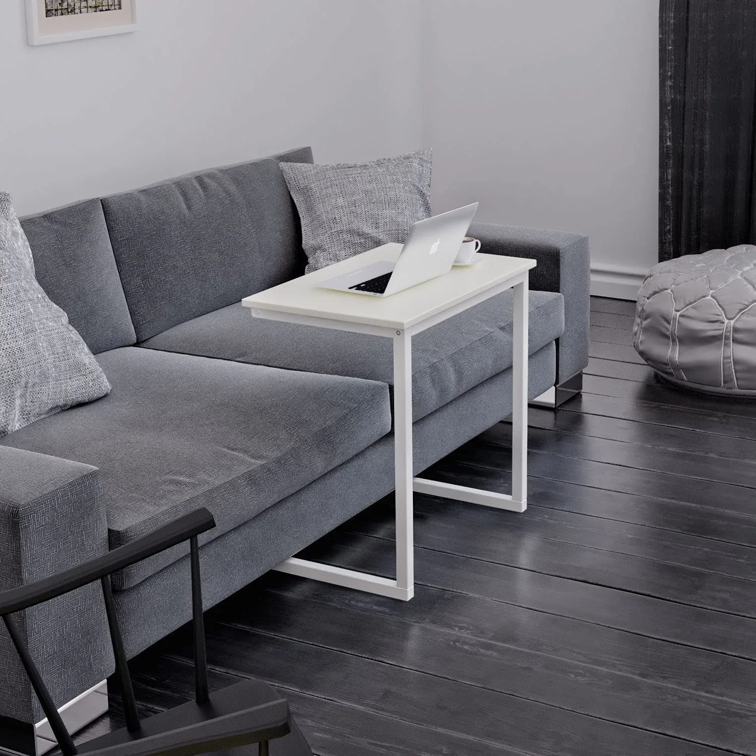 INDIAN DECOR 49101 Sofa C Side End Table Couch Table Coffee Tray Snack Side Table Notebook Laptop Holder Over Bed Stand Reading Desk 22x14x27 Inch Space Saving for Living Room - White