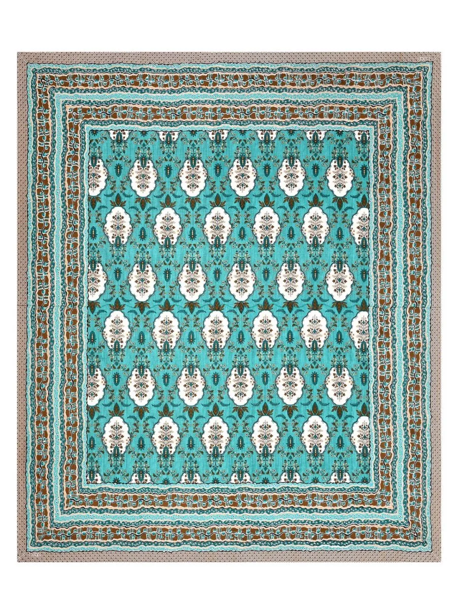 Jaipuri Hand Printed Queen Size Cotton Bedding Set- Green