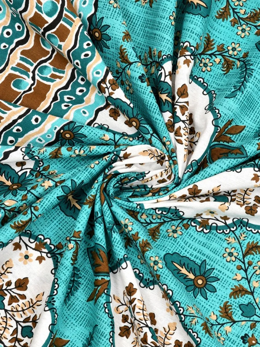 Jaipuri Hand Printed Queen Size Cotton Bedding Set- Green