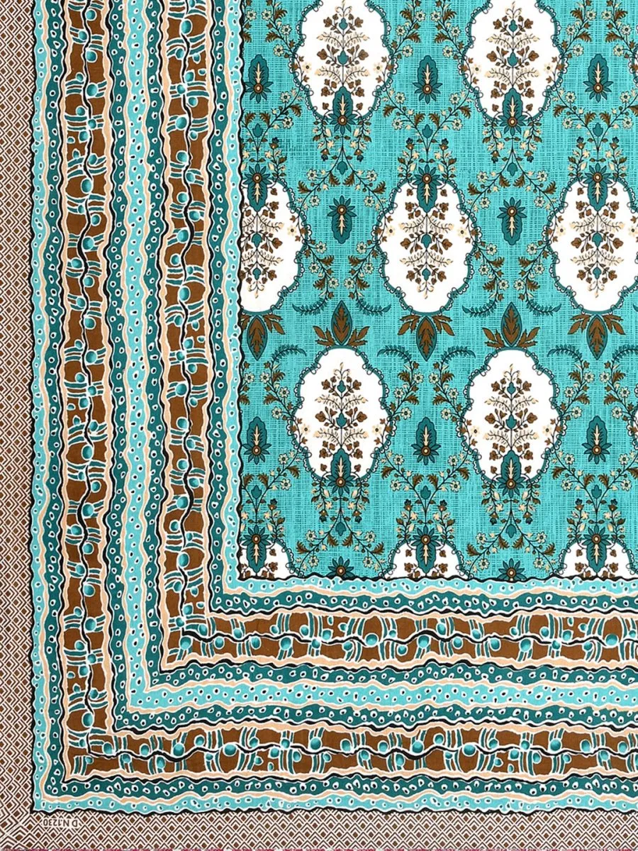 Jaipuri Hand Printed Queen Size Cotton Bedding Set- Green