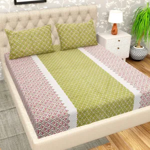 Jaipuri Print Pure Cotton Super King Size Bedsheet with 2 Pillow Covers