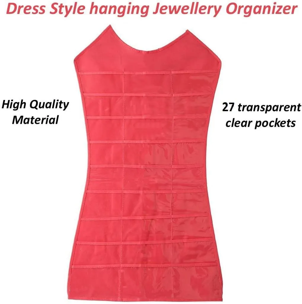 Kuber Industries Hanging Organizer | Non-Woven Hanger | Jewellery Organizer | Double Sided Hanger | 27 Pockets & 14 Hook Hanger | Cosmetic Wall Hanging Organizer | Pack of 2 | Pink