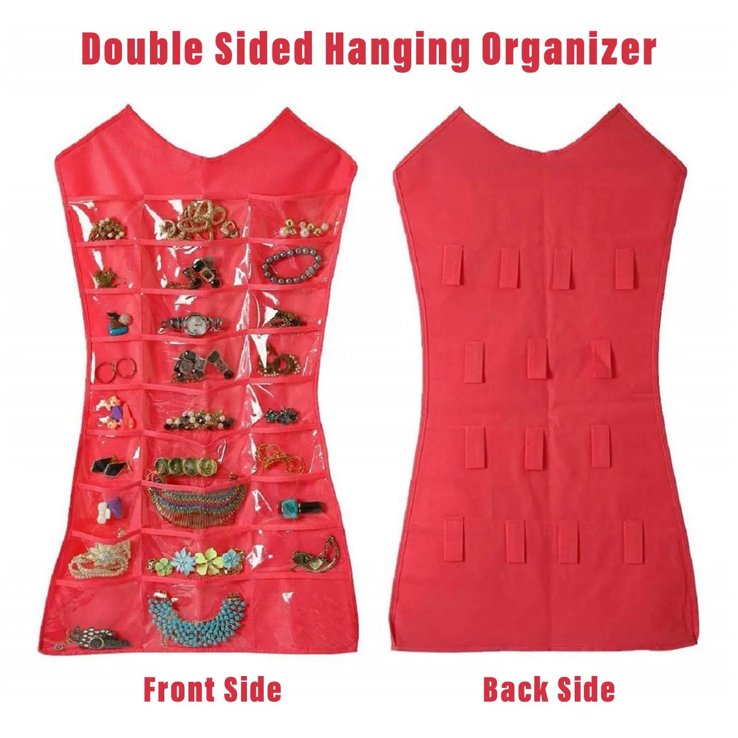 Kuber Industries Hanging Organizer | Non-Woven Hanger | Jewellery Organizer | Double Sided Hanger | 27 Pockets & 14 Hook Hanger | Cosmetic Wall Hanging Organizer | Pack of 2 | Pink