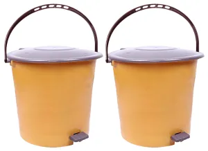 Kuber Industries Pack of 2 Step-On Pedal Dustbin|Multipurpose Dust Bin|Plastic Dustbin For Kitchen, Bedroom, Office|Garbage bin|Waste bin|5 Liters (Cream & Brown)