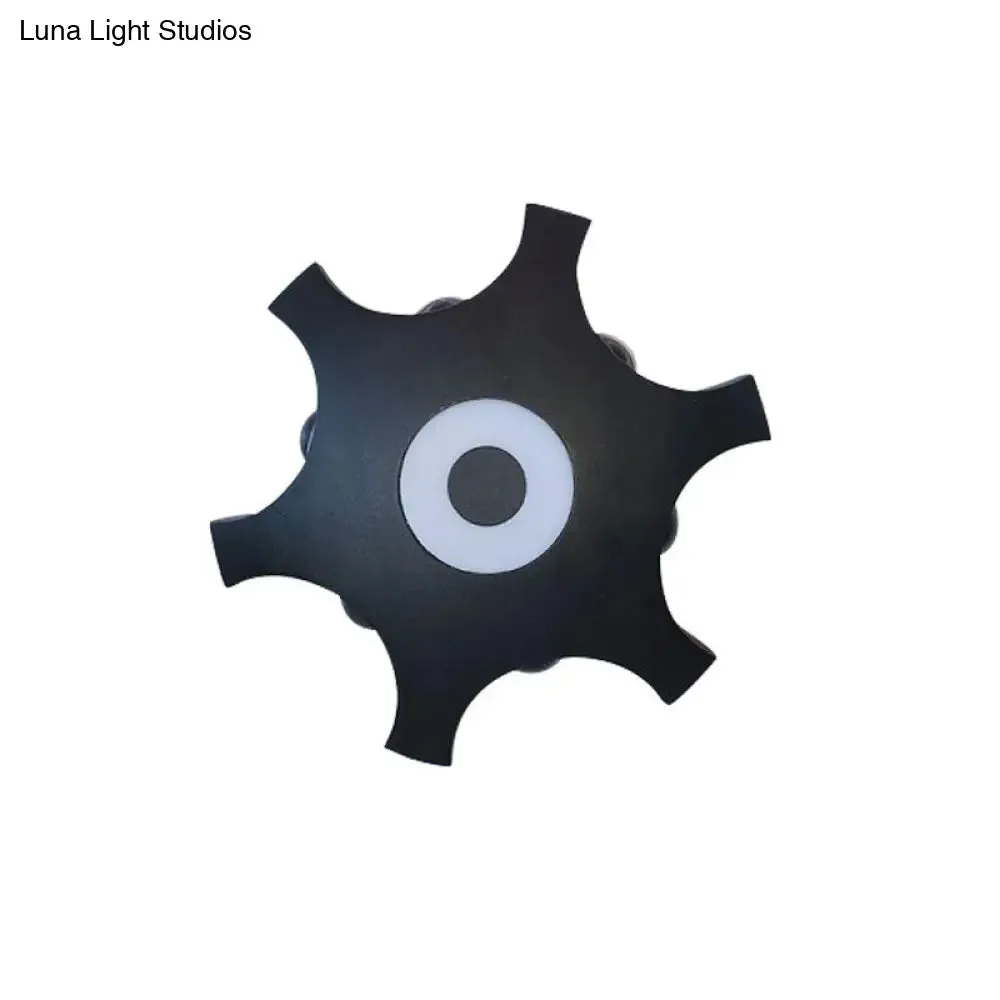 Minimalistic Black Aluminum Balcony LED Wall Sconce Lamp: Gear Shaped Wall Lighting Fixture