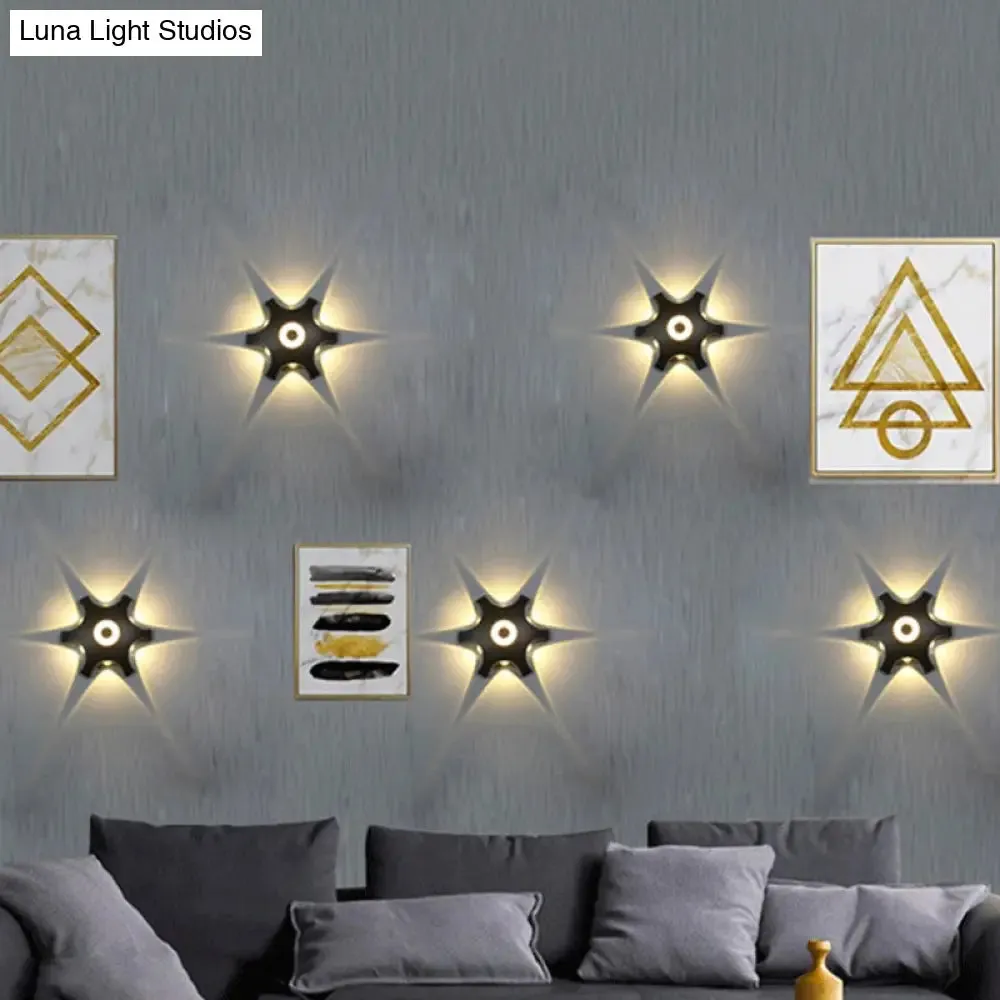 Minimalistic Black Aluminum Balcony LED Wall Sconce Lamp: Gear Shaped Wall Lighting Fixture
