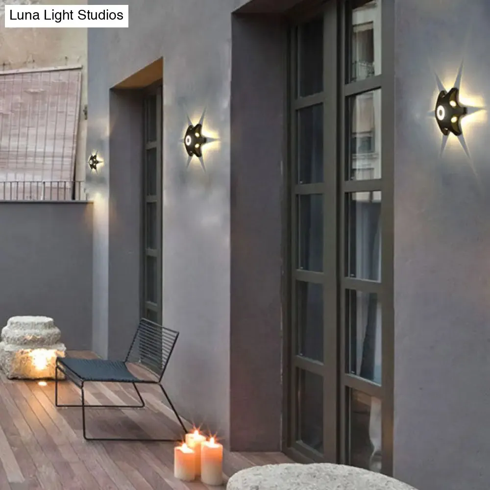 Minimalistic Black Aluminum Balcony LED Wall Sconce Lamp: Gear Shaped Wall Lighting Fixture