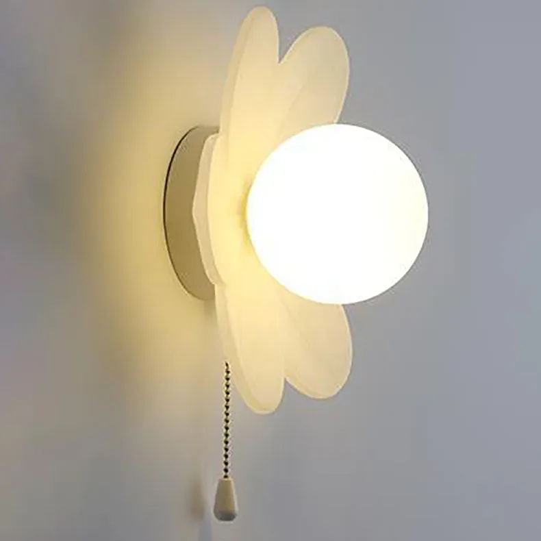 Modern Minimalist Cream Flower Resin LED Wall Sconce Lamp For Bedroom
