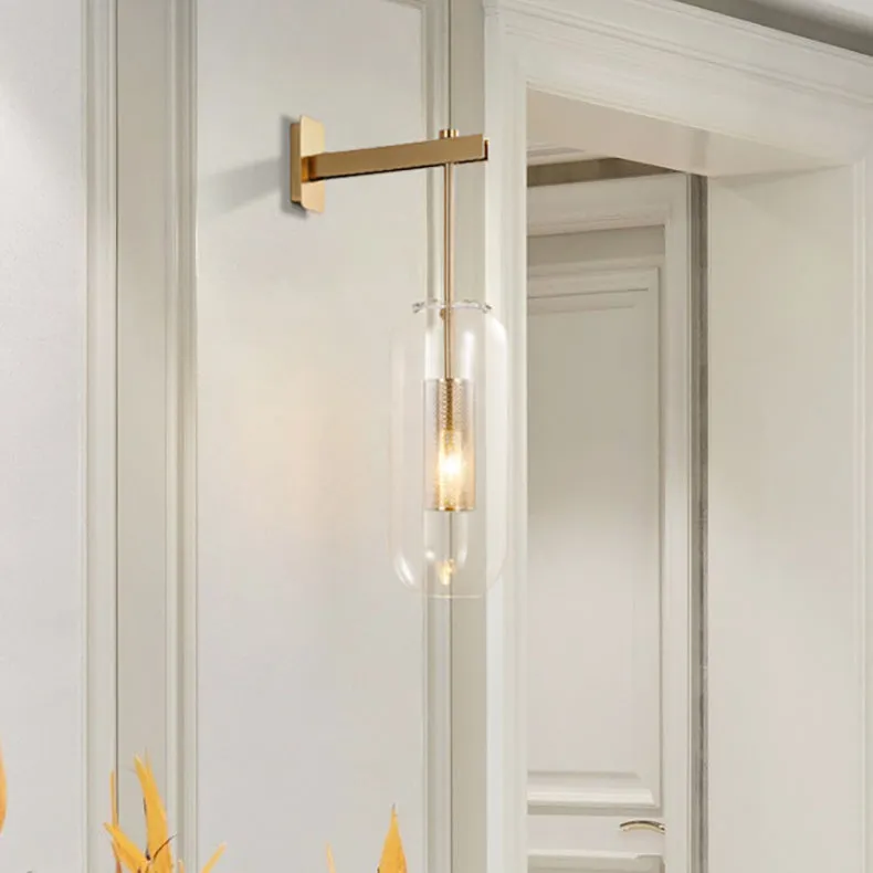 Modern Minimalist Strip Cylinder Iron Glass 1-Light Wall Sconce Lamp For Living Room