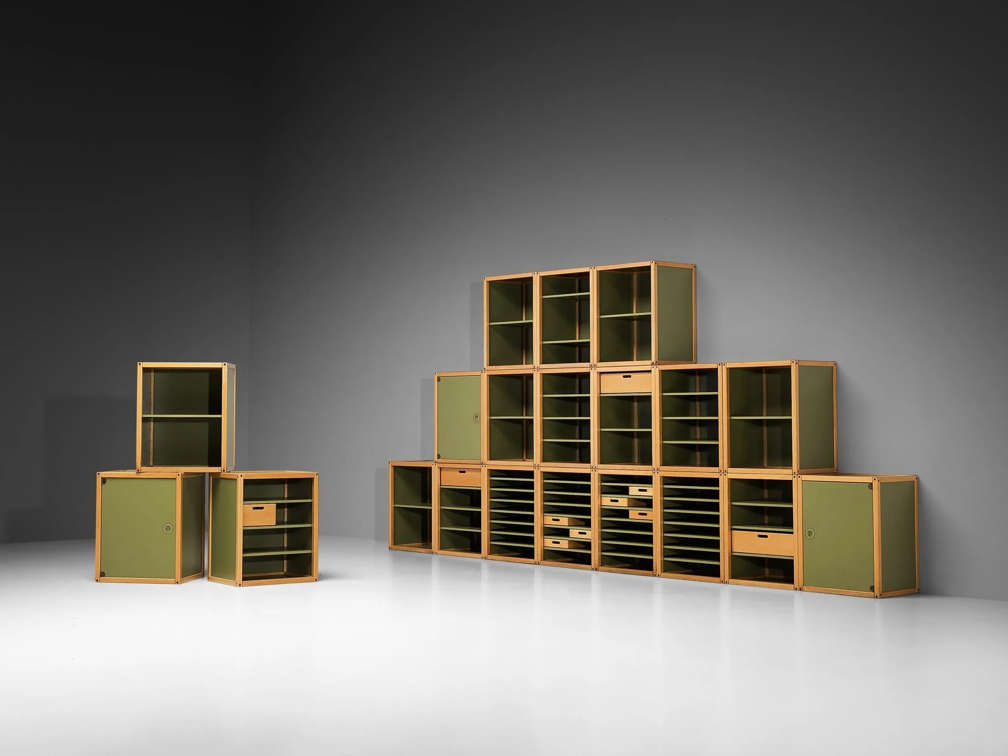 Modular 'Profilsystem' Wall Unit with Diverse Storage Compartments in Green