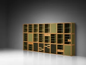 Modular 'Profilsystem' Wall Unit with Diverse Storage Compartments in Green