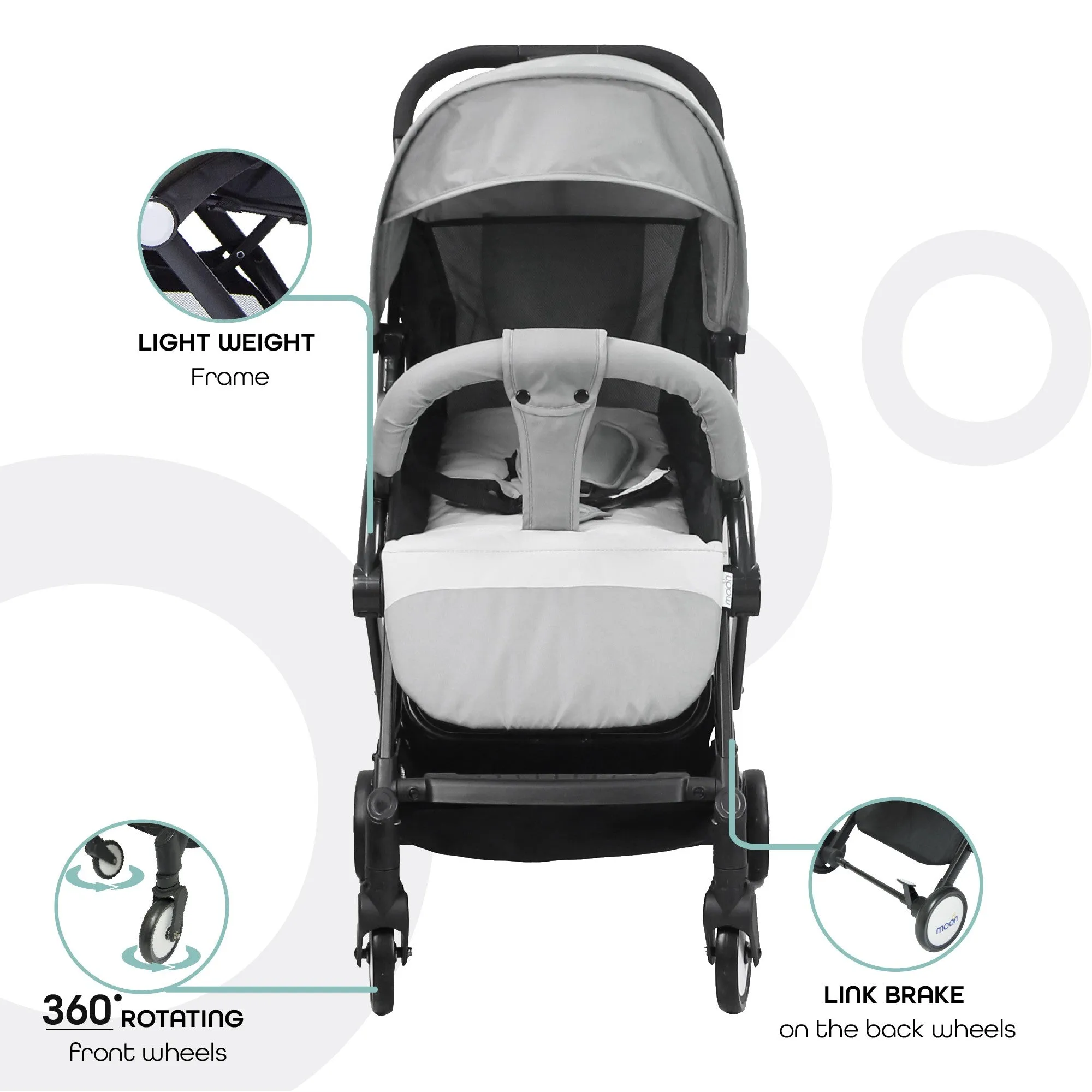 Moon Travel Lite cabin Fold Stroller Birth to 15 kg