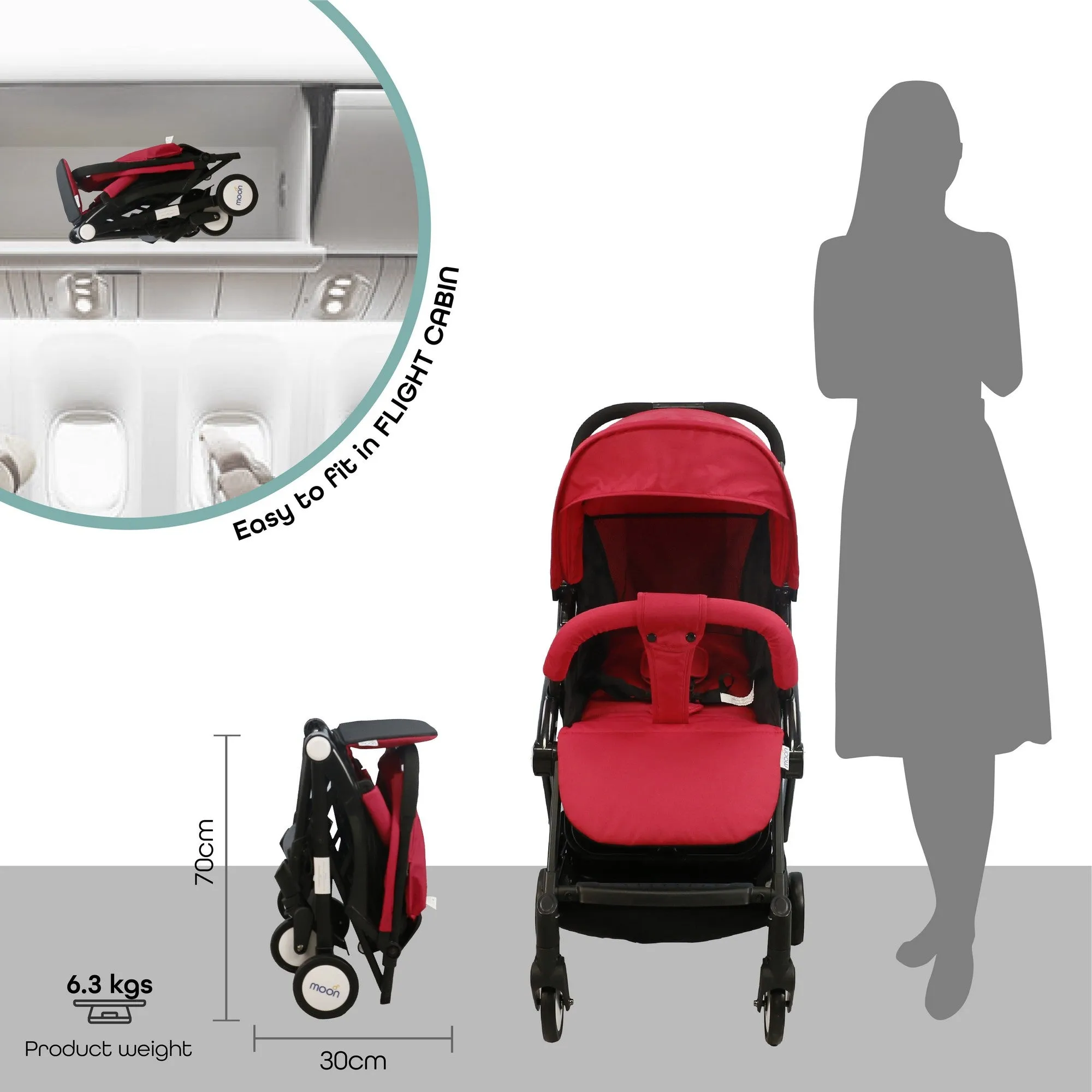 Moon Travel Lite cabin Fold Stroller Birth to 15 kg