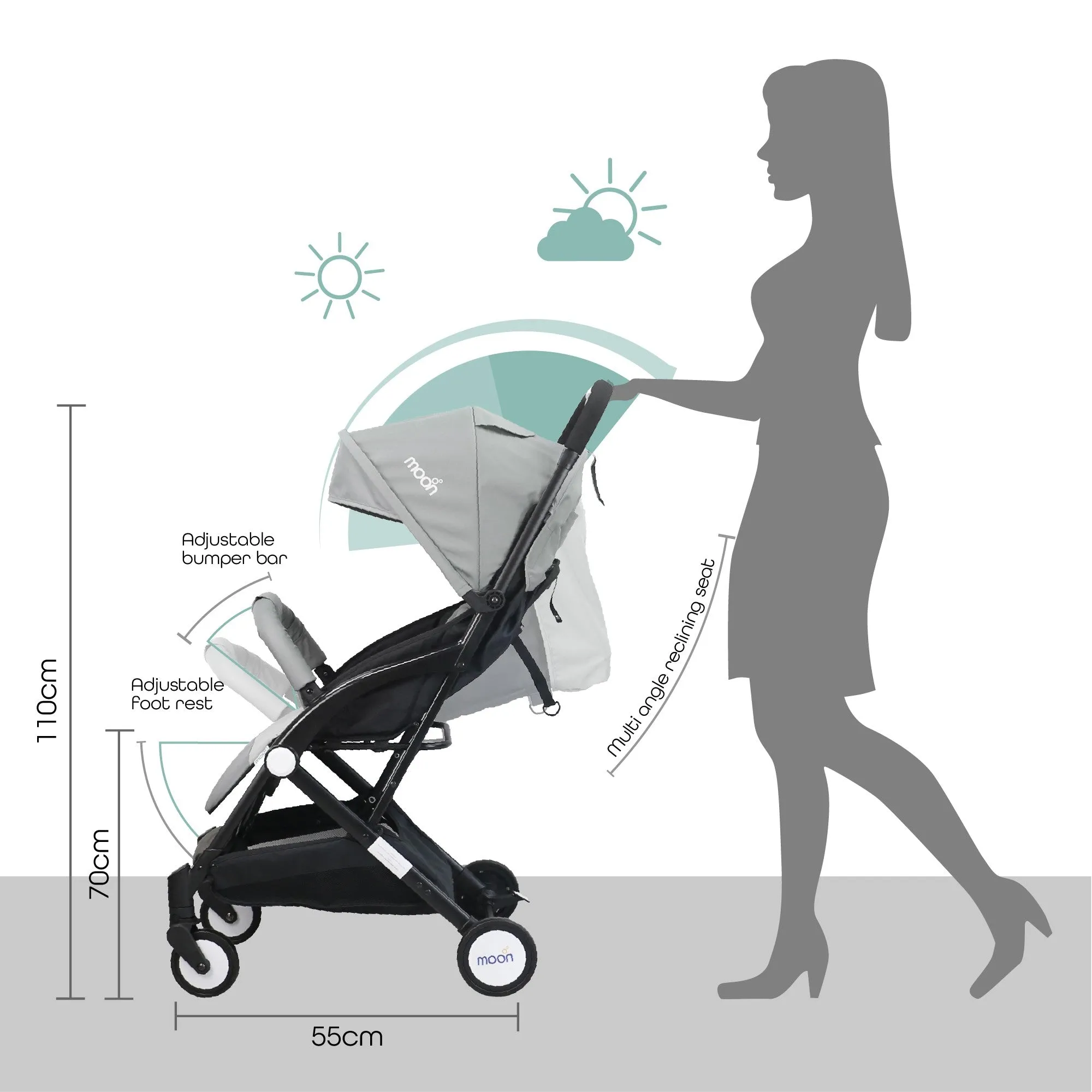 Moon Travel Lite cabin Fold Stroller Birth to 15 kg