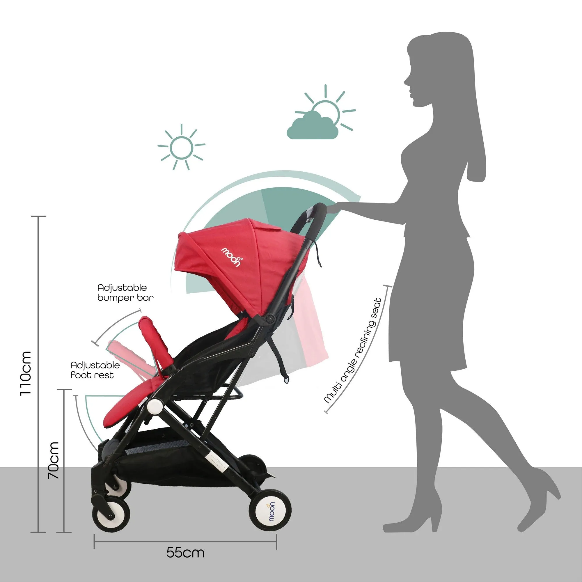 Moon Travel Lite cabin Fold Stroller Birth to 15 kg