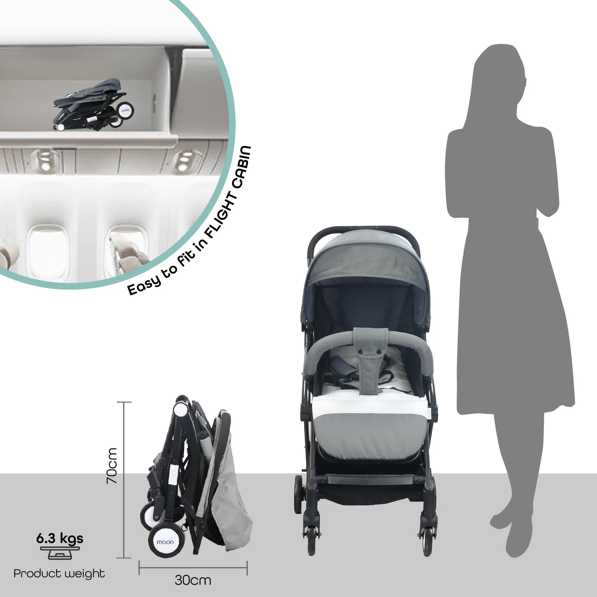 Moon Travel Lite cabin Fold Stroller Birth to 15 kg