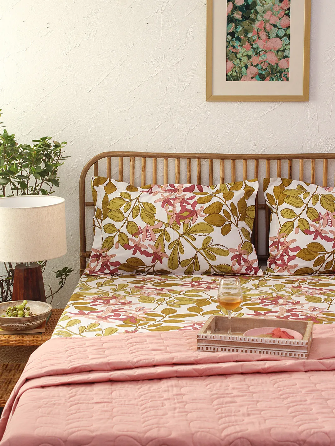 Moringa Fitted Bedsheet Set (Pink)