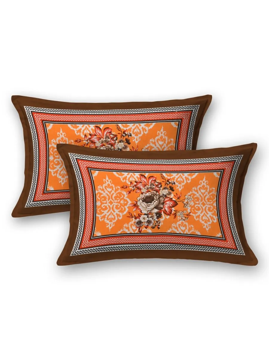 Orange Interiors Floral Print Cotton Queen Size Bedding Set
