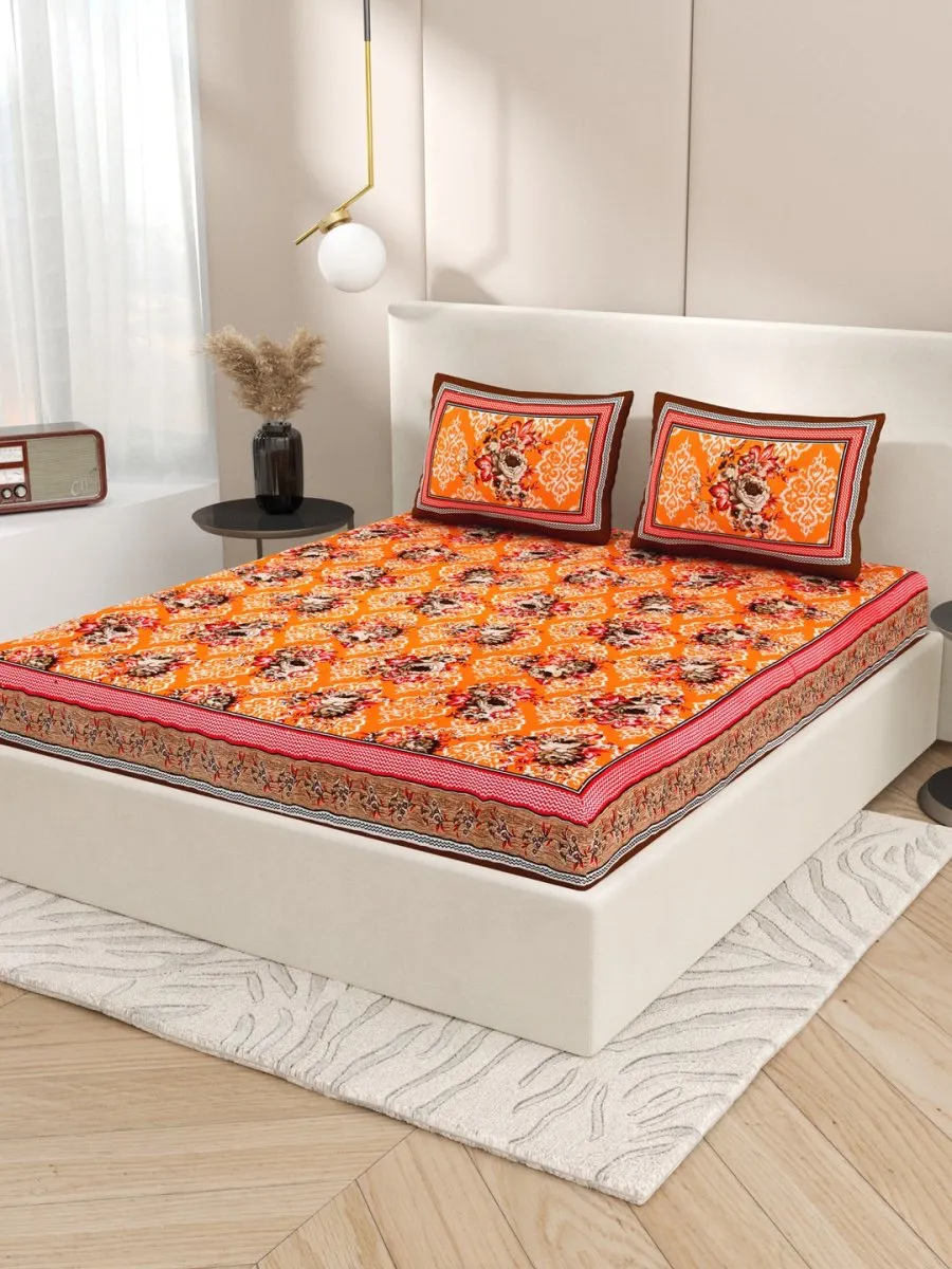 Orange Interiors Floral Print Cotton Queen Size Bedding Set