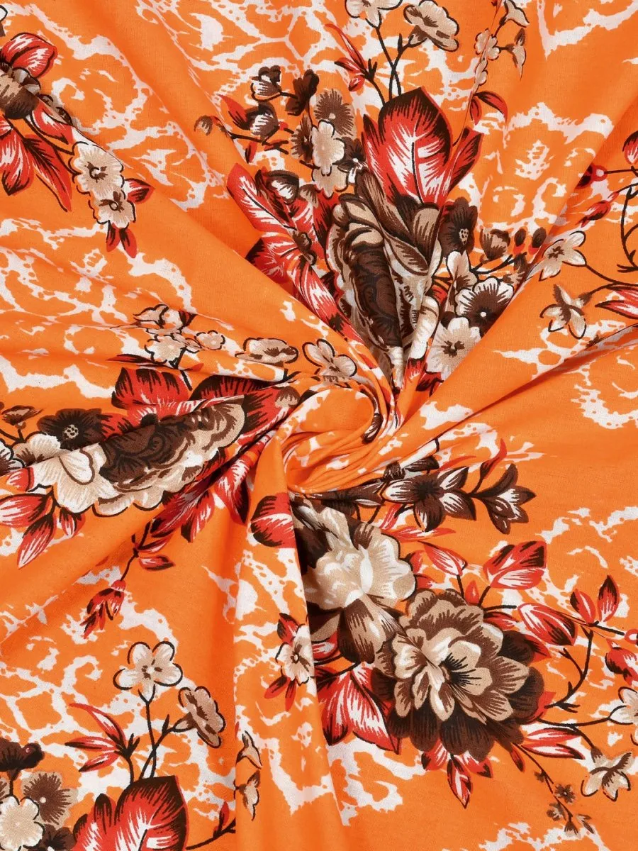 Orange Interiors Floral Print Cotton Queen Size Bedding Set