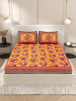 Orange Interiors Floral Print Cotton Queen Size Bedding Set