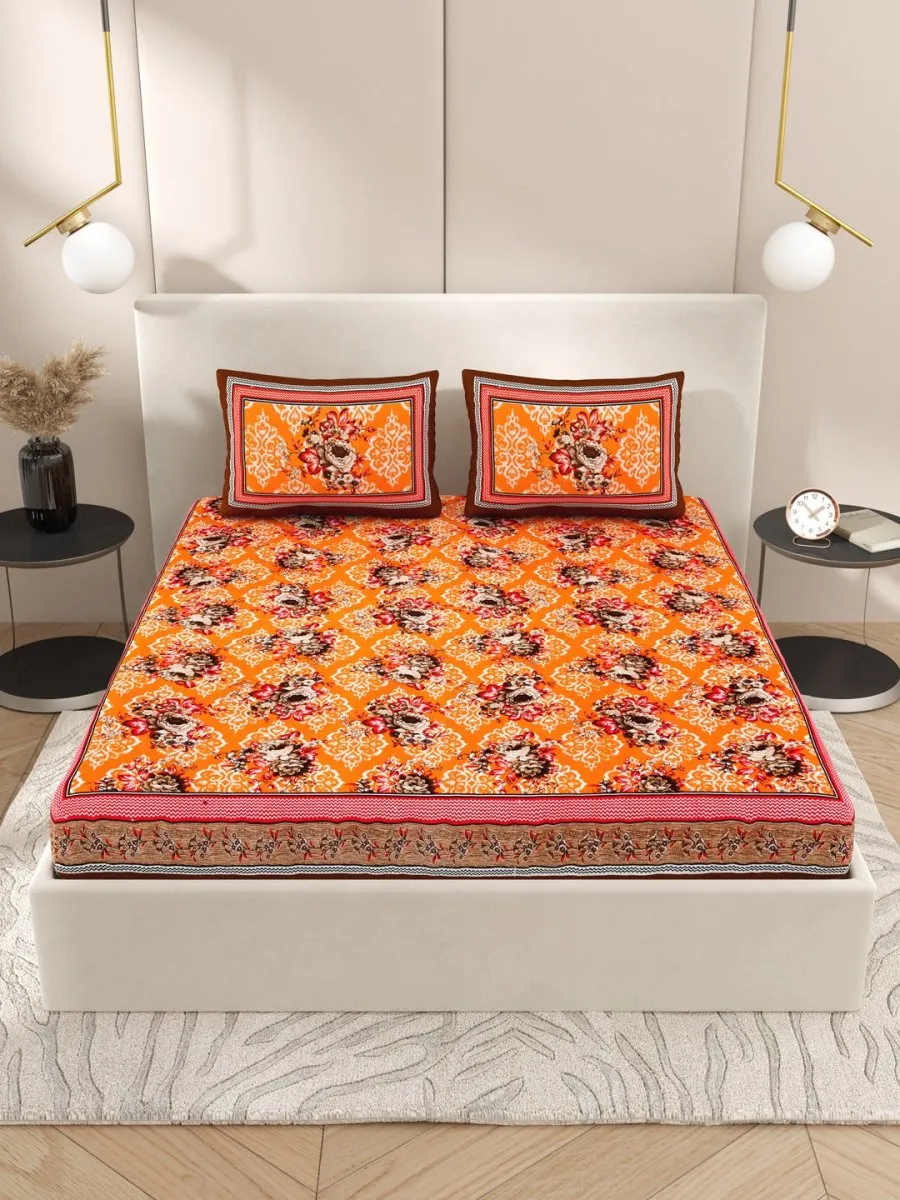 Orange Interiors Floral Print Cotton Queen Size Bedding Set