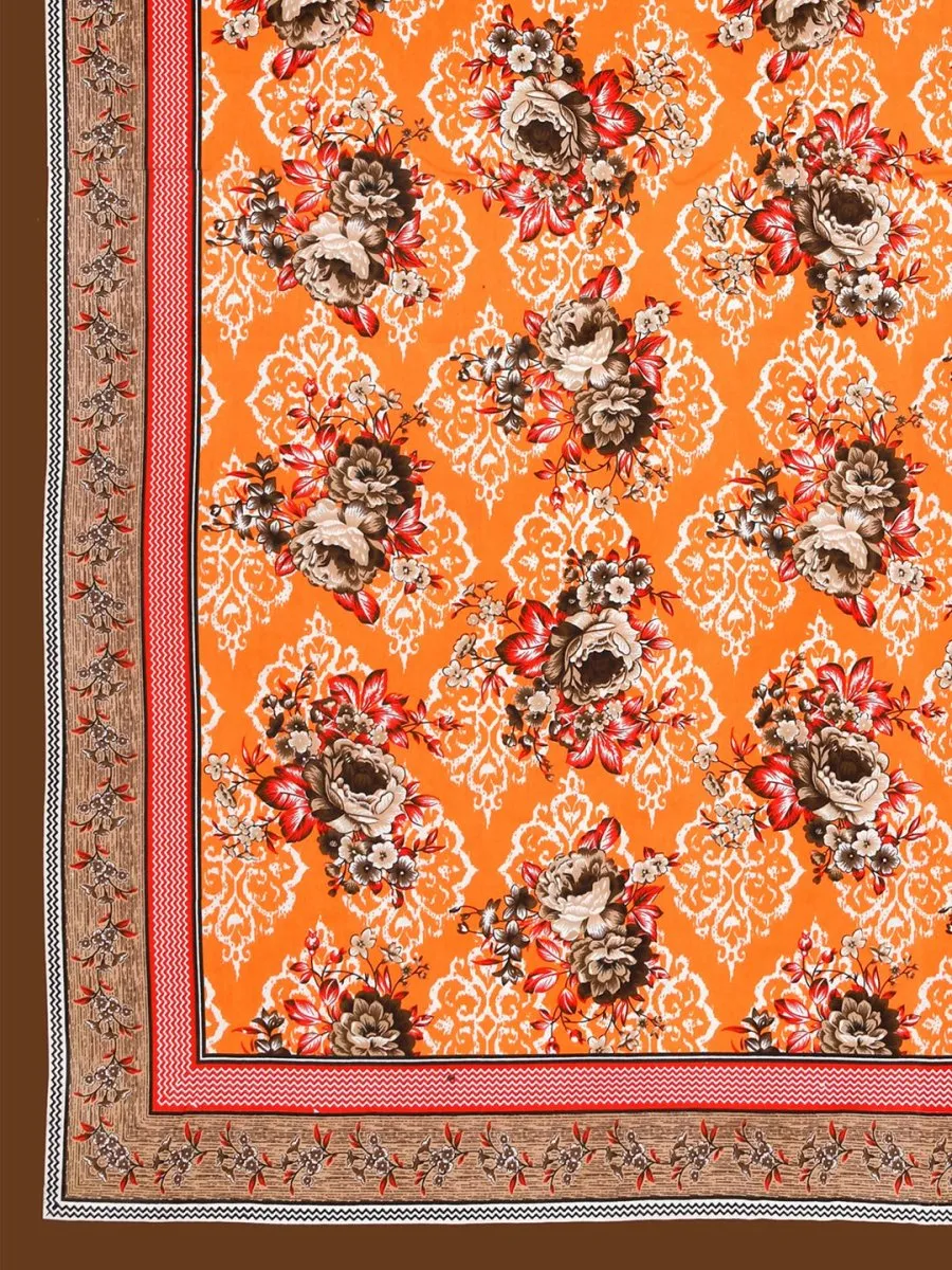 Orange Interiors Floral Print Cotton Queen Size Bedding Set