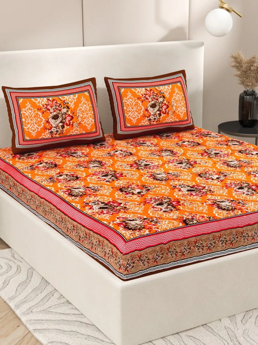 Orange Interiors Floral Print Cotton Queen Size Bedding Set