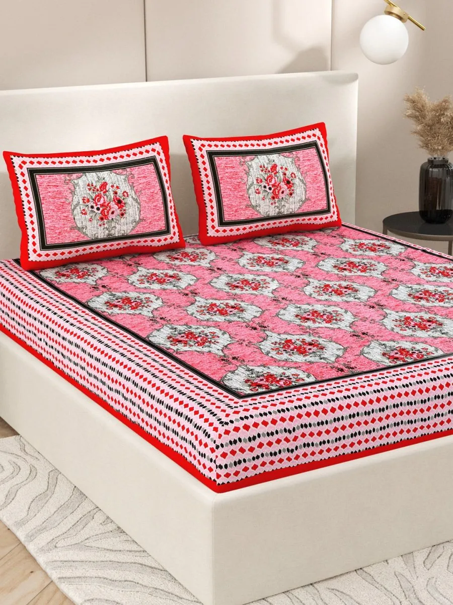 Peach Hand Block Printed Cotton Queen Size Bedding Set