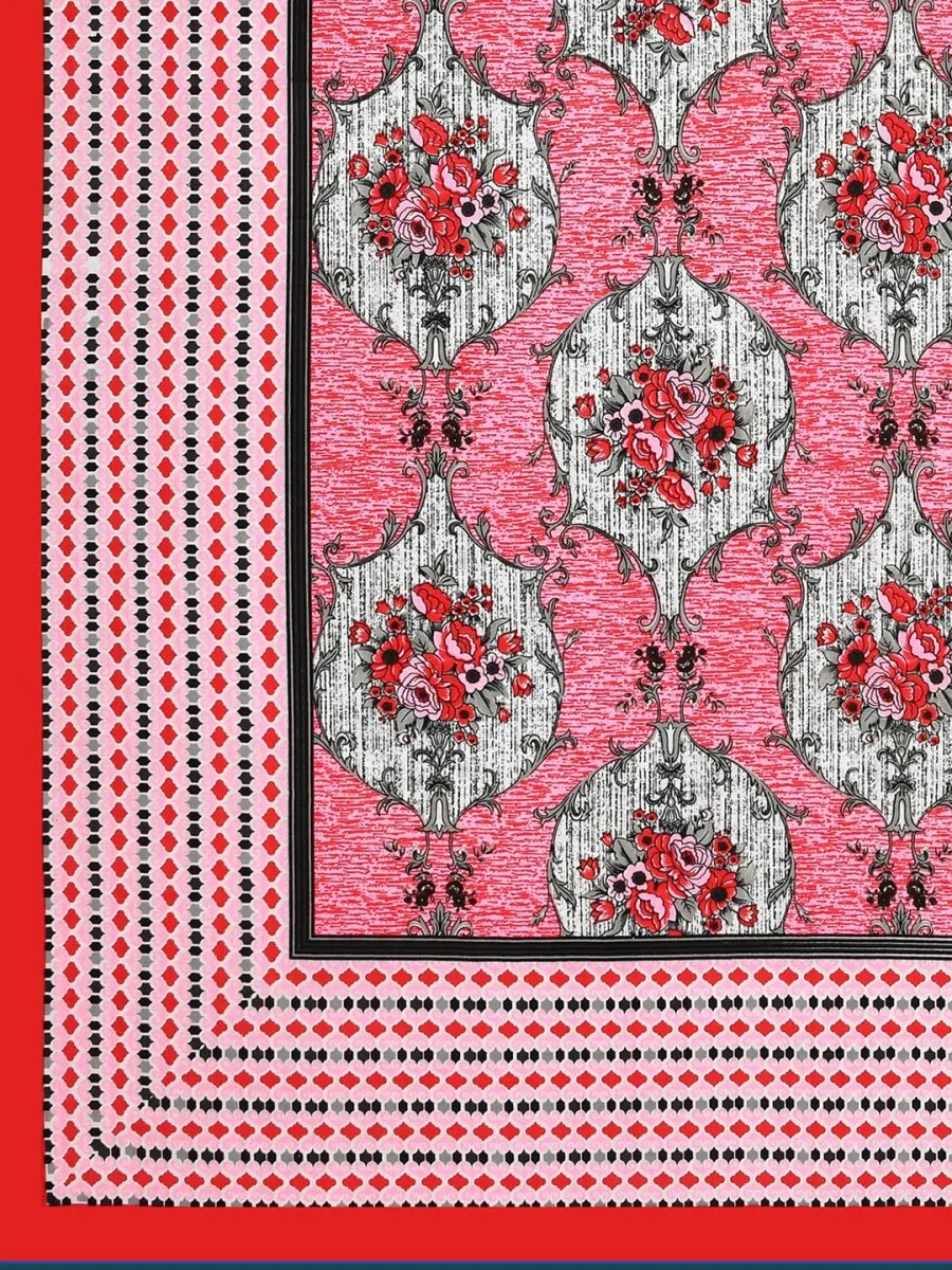 Peach Hand Block Printed Cotton Queen Size Bedding Set