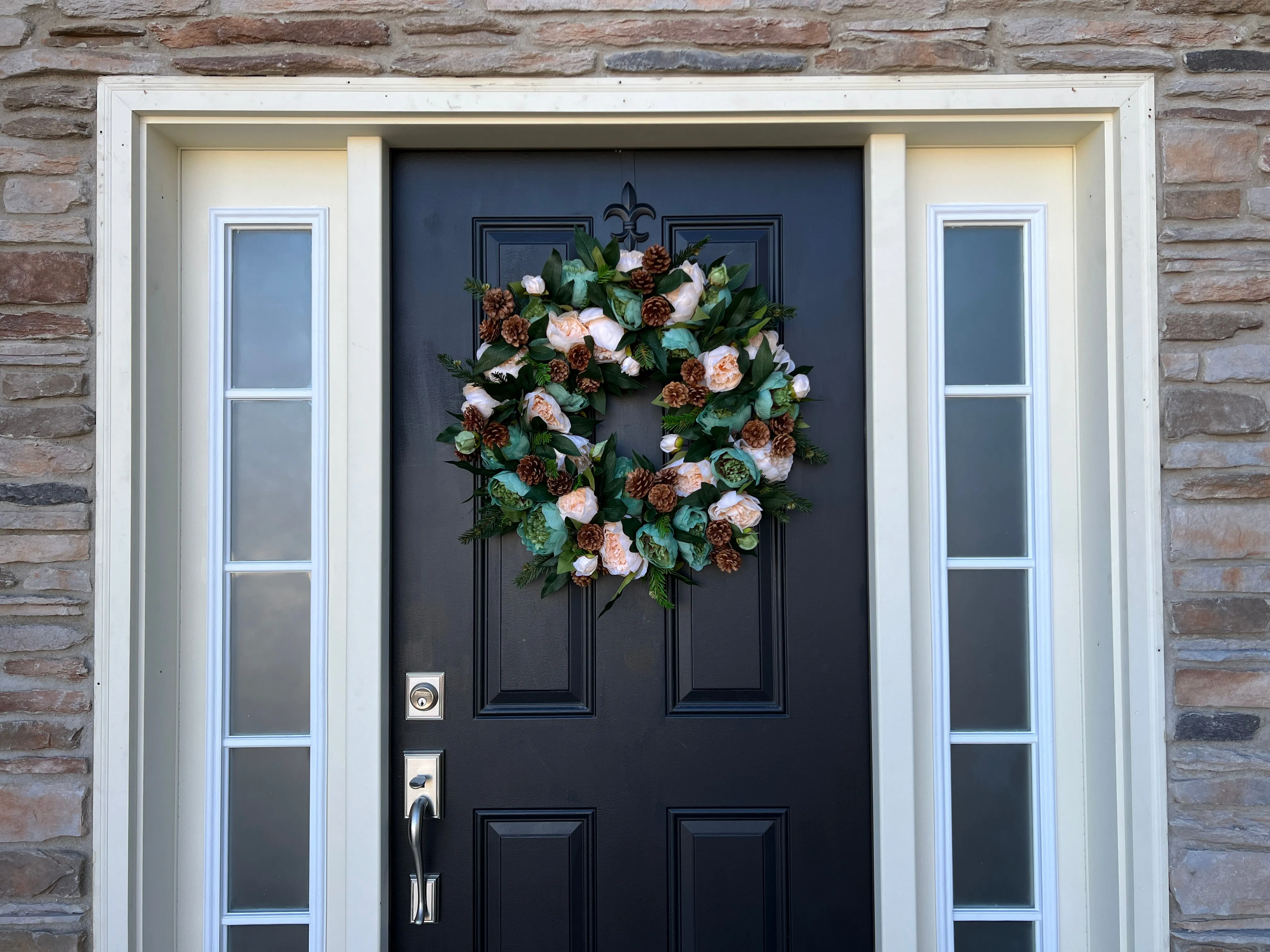 Peony and Pinecone Winter Wreath for Front Door
