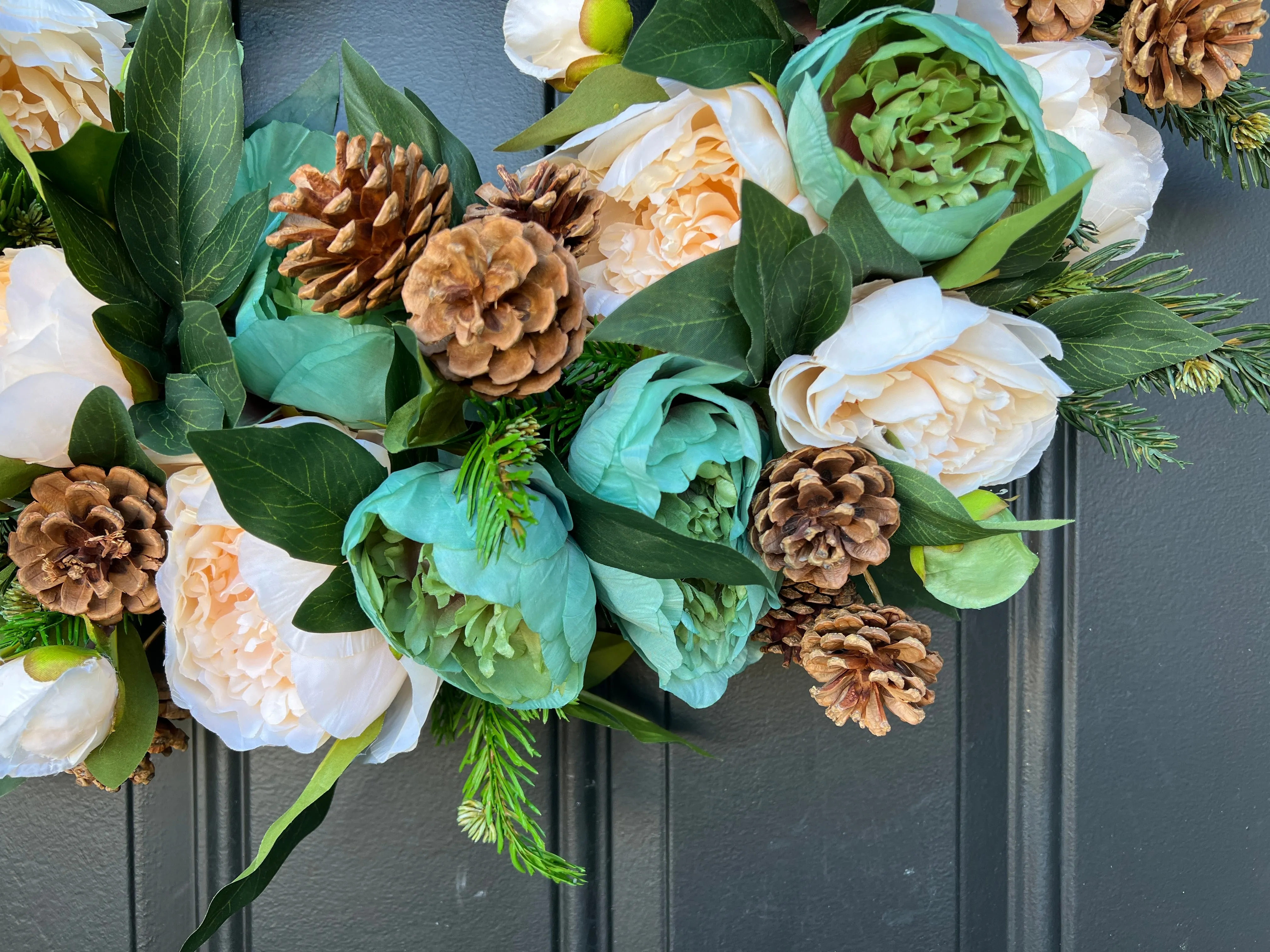 Peony and Pinecone Winter Wreath for Front Door
