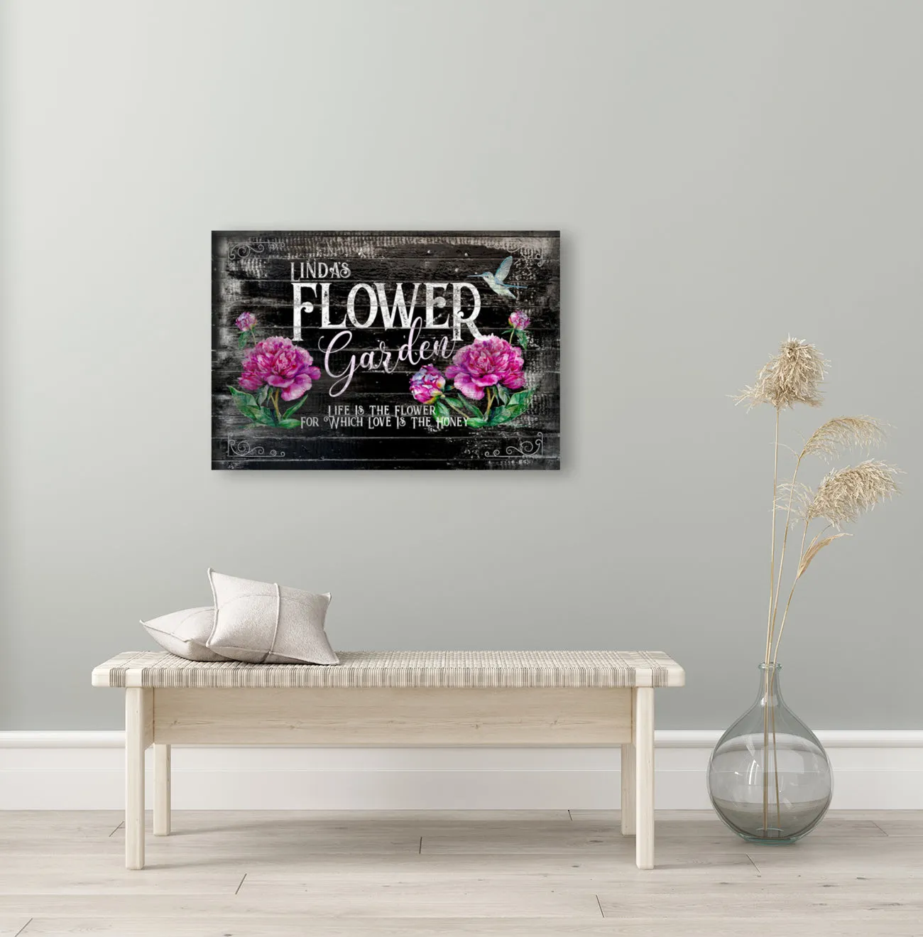 Personalized Metal Garden Sign with Hummingbird