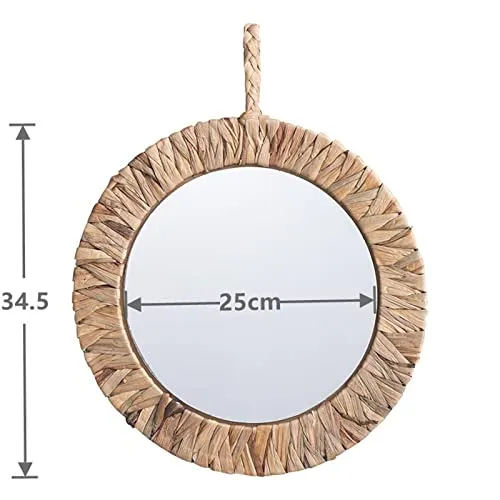 Pinakine® Wall Mounted Frame Woven Mirror Round Mirror for Bedroom Bathroom Decoration