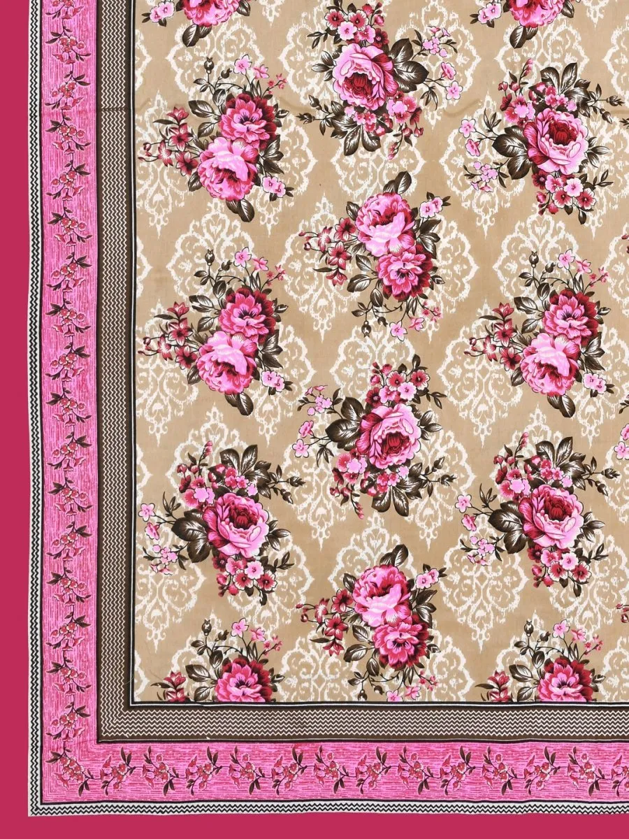 Pink Interiors Floral Print Cotton Queen Size Bedding Set