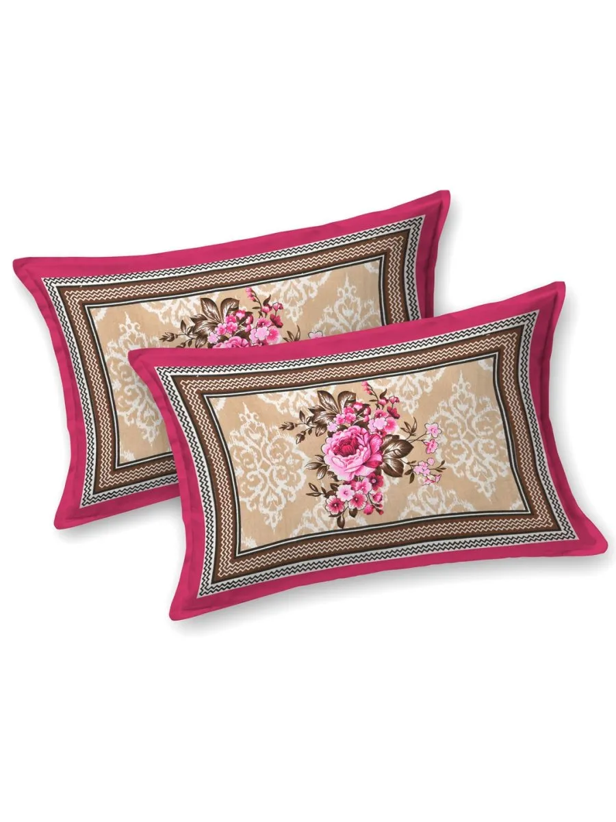 Pink Interiors Floral Print Cotton Queen Size Bedding Set