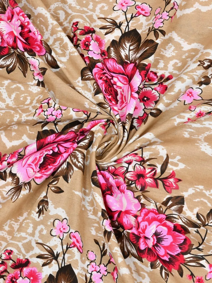 Pink Interiors Floral Print Cotton Queen Size Bedding Set