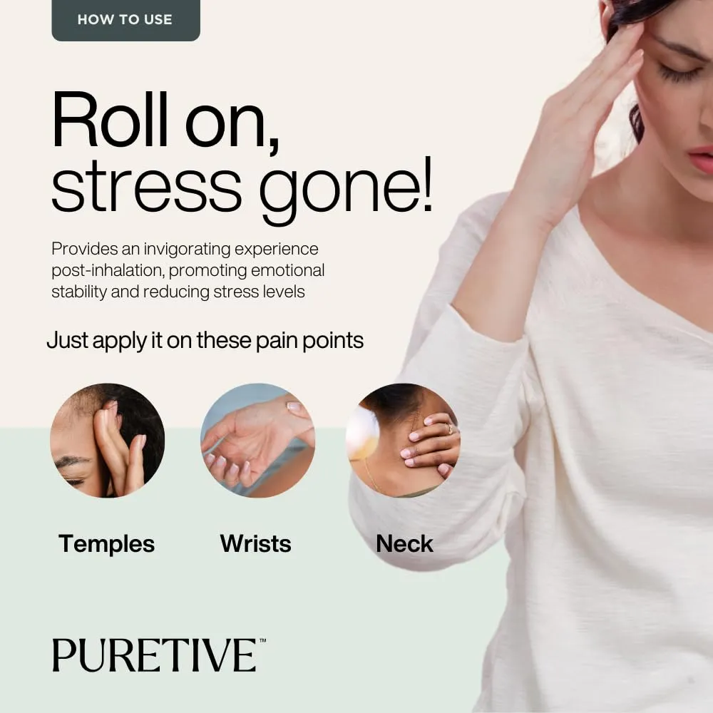PURETIVE | De-Stress Plant Therapy Roll On | Stress Relief Roll on | 100% Therapeutic Essential Oil Roll On (10ML) | Instant Relief from Stress, Anxiety, Calms the mind | Aromatherapy