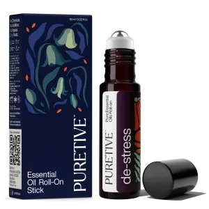 PURETIVE | De-Stress Plant Therapy Roll On | Stress Relief Roll on | 100% Therapeutic Essential Oil Roll On (10ML) | Instant Relief from Stress, Anxiety, Calms the mind | Aromatherapy