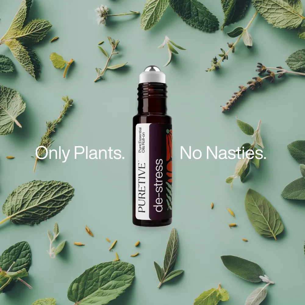 PURETIVE | De-Stress Plant Therapy Roll On | Stress Relief Roll on | 100% Therapeutic Essential Oil Roll On (10ML) | Instant Relief from Stress, Anxiety, Calms the mind | Aromatherapy