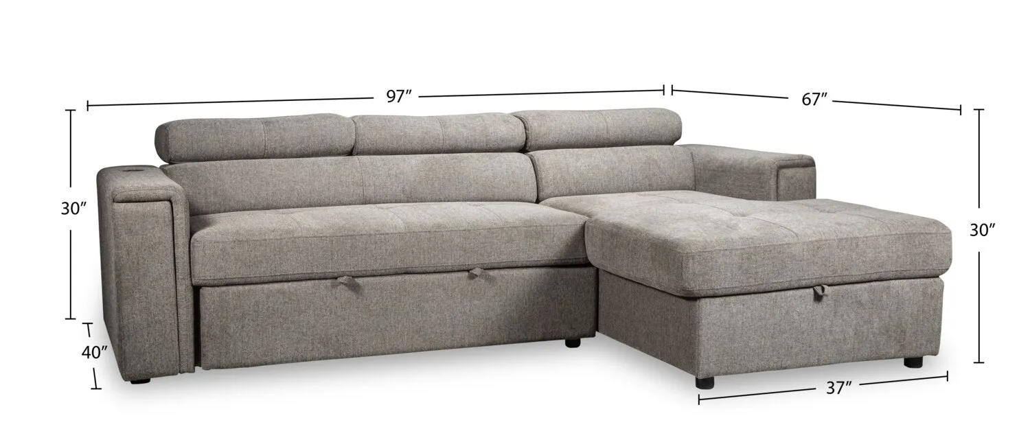 Romilly 2-Piece Right-Hand Linen-Look Fabric Sleeper Sectional - Grey