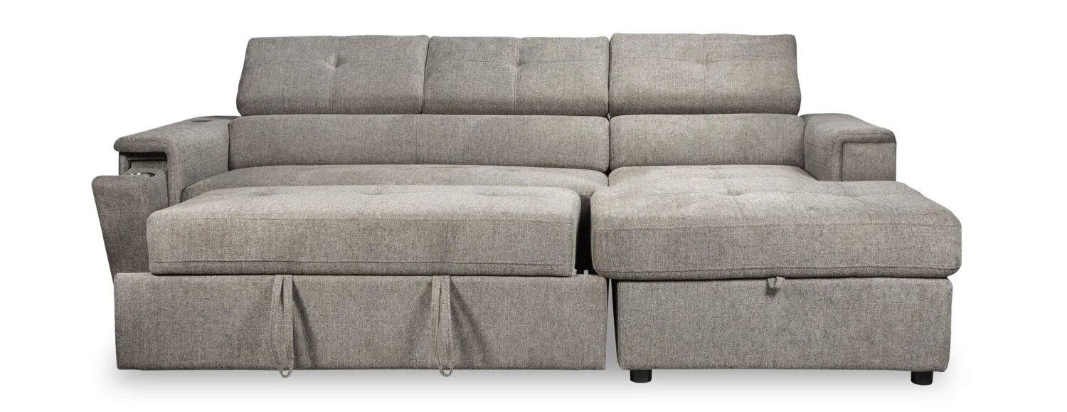 Romilly 2-Piece Right-Hand Linen-Look Fabric Sleeper Sectional - Grey