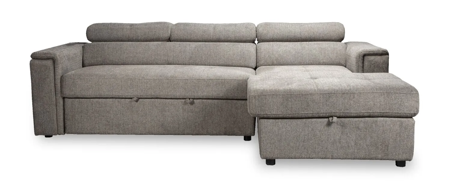 Romilly 2-Piece Right-Hand Linen-Look Fabric Sleeper Sectional - Grey