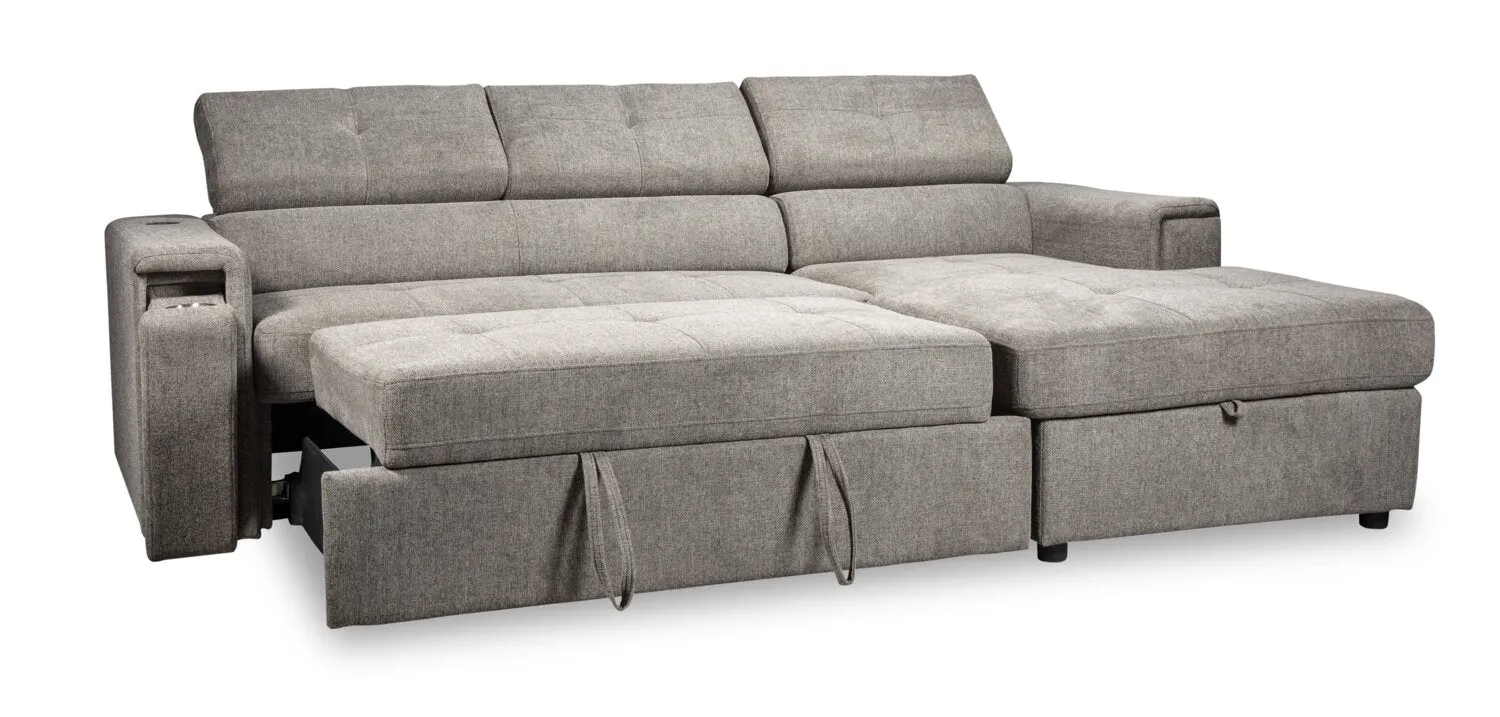 Romilly 2-Piece Right-Hand Linen-Look Fabric Sleeper Sectional - Grey