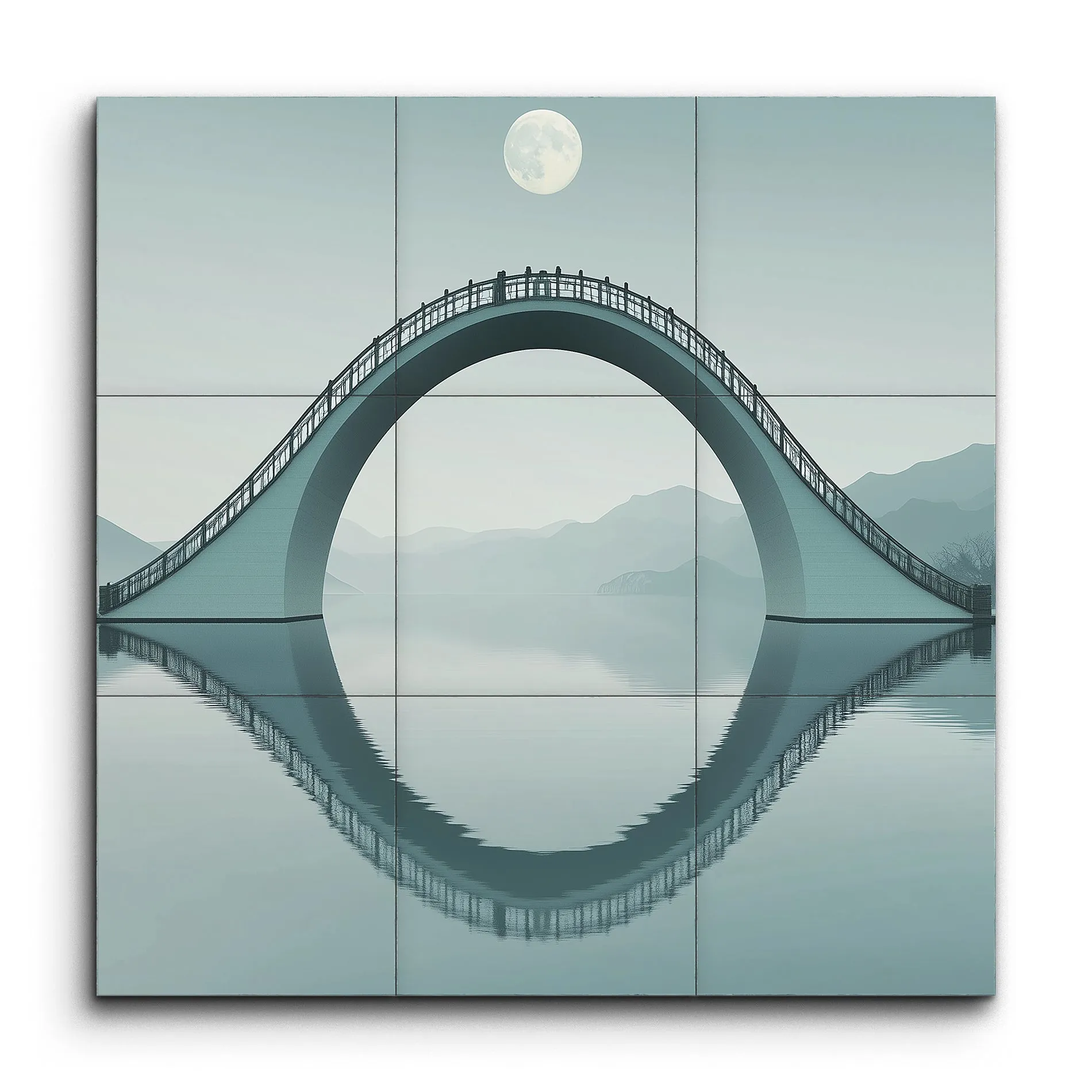 Serene Bridge: Moonlit Harmony in Blue & Gray