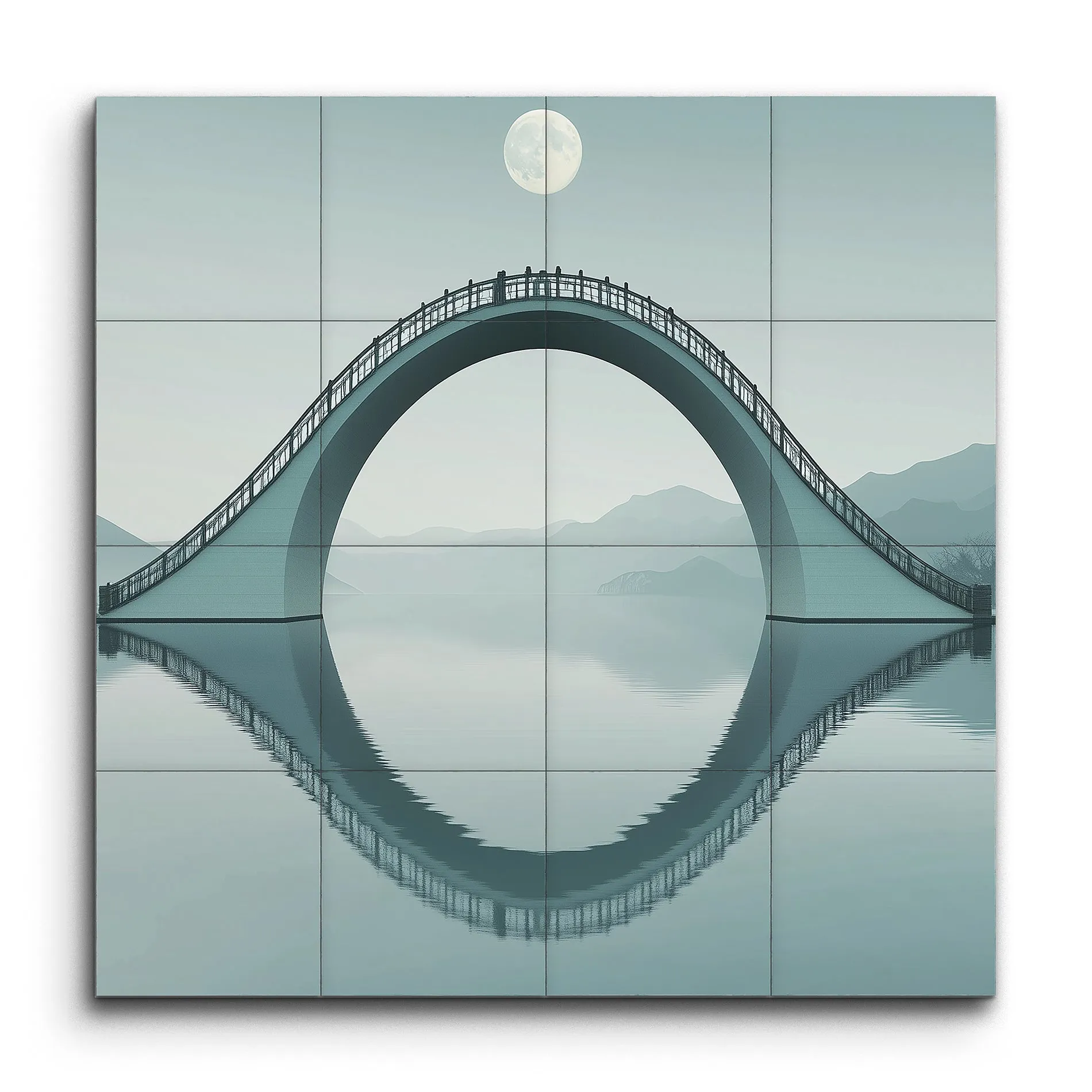Serene Bridge: Moonlit Harmony in Blue & Gray