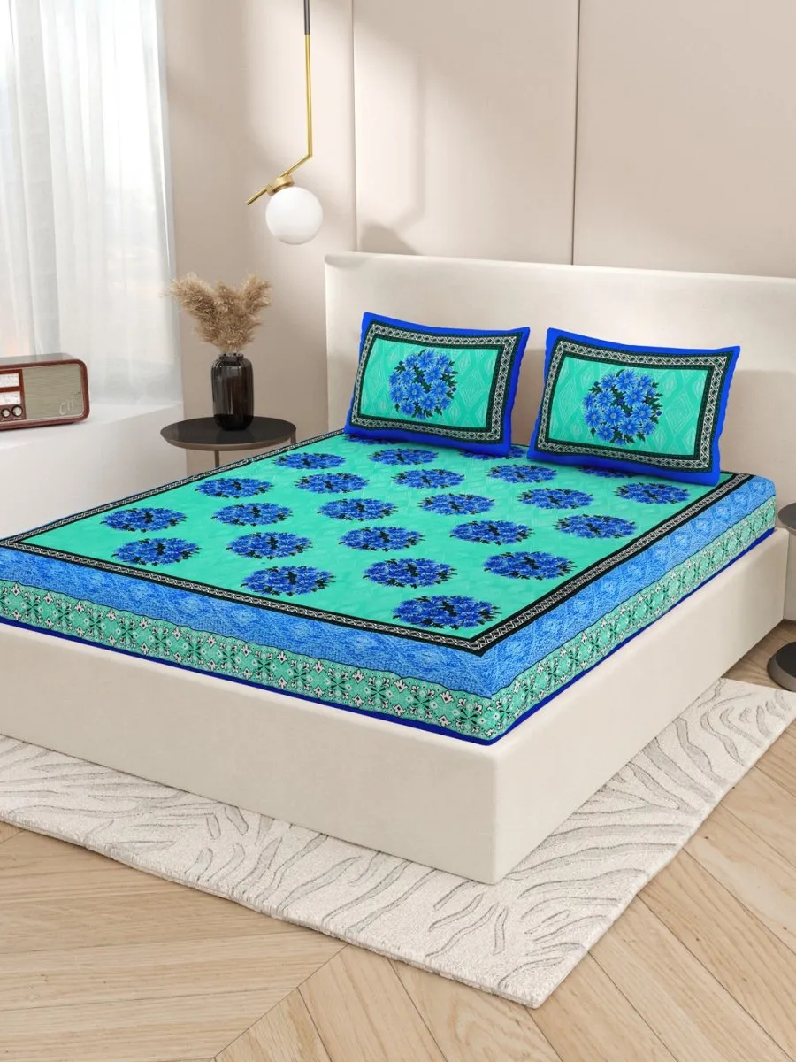 Teal Interiors Floral Print Cotton Queen Size Bedding Set