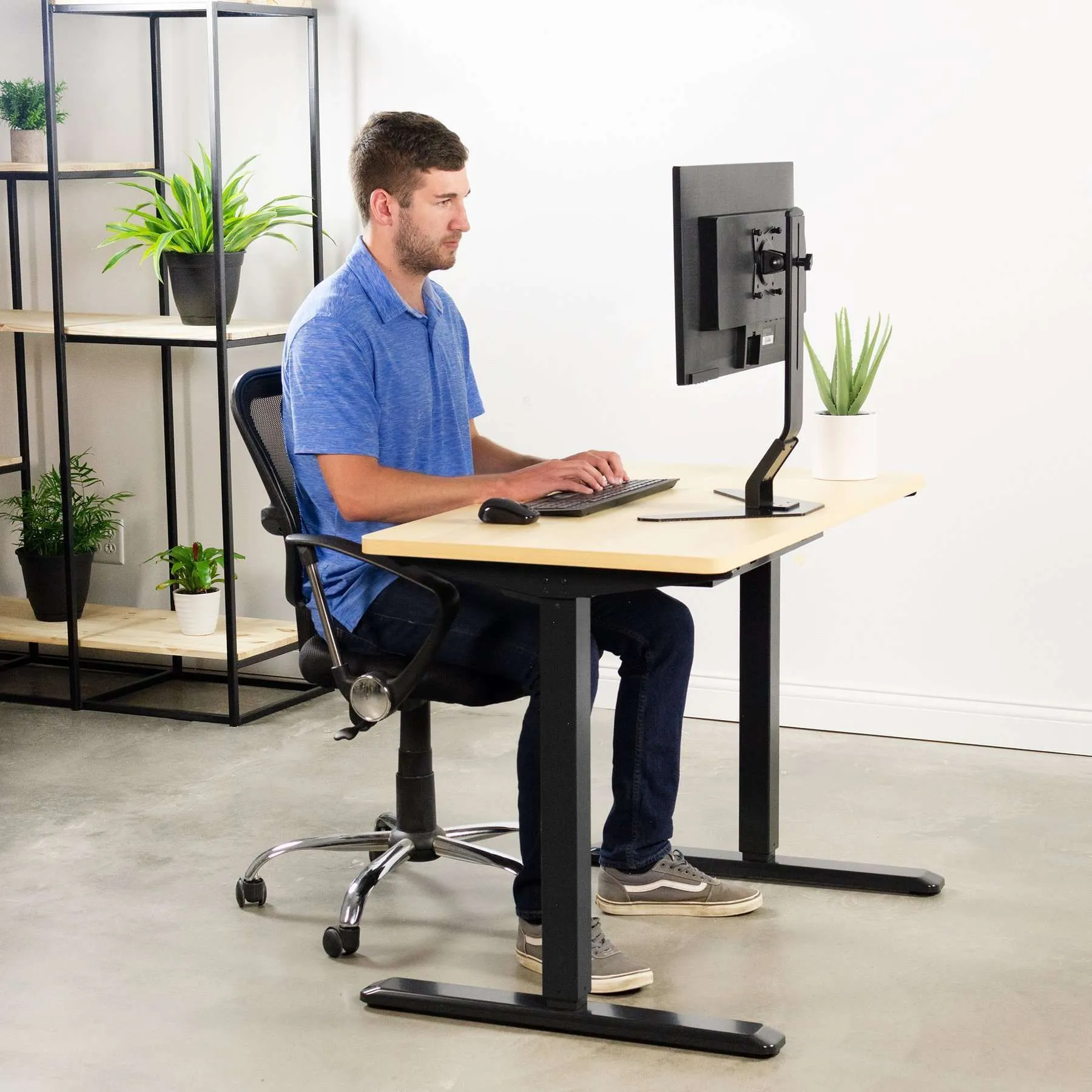 VIVO Electric 43” x 24” Stand-Up Desk DESK-KIT-1B4C | Light Wood Table Top, Black Frame
