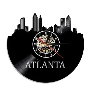 Wall Clock Vinyl Wall Clock  Atlanta Skyline Vinyl Record Clock Georgia Wall Art Atlanta Wall Decor Vinyl Clock Lights Silent Clock